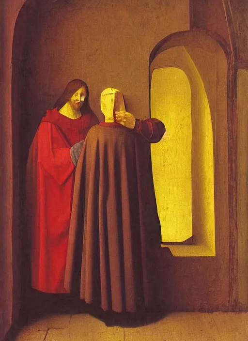 Image similar to red candle, medieval painting by jan van eyck, johannes vermeer, florence