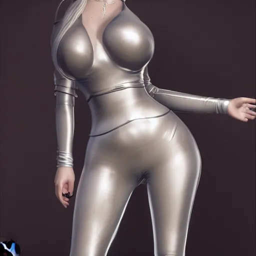 a futuristic woman in a black and silver suit