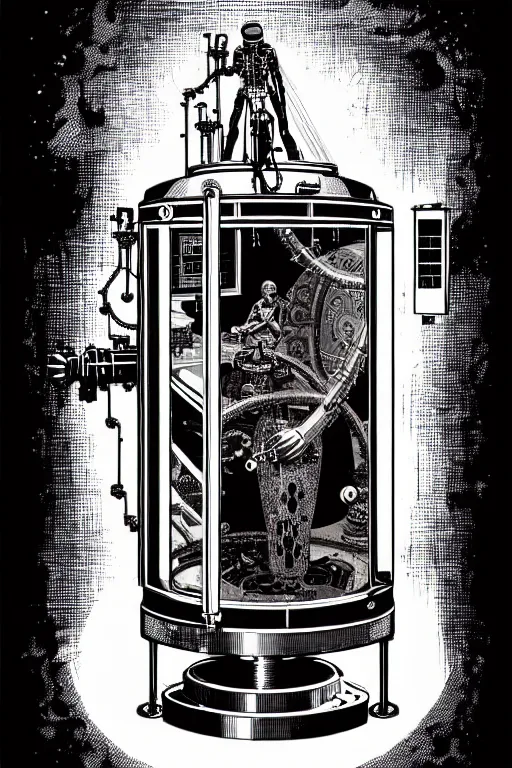 Image similar to steampunk cryo chamber containing an cyclops, high details, intricately detailed, by vincent di fate, inking, 3 color screen print, masterpiece, trending on artstation,, sharp, details, hyper - detailed, hd, 4 k, 8 k