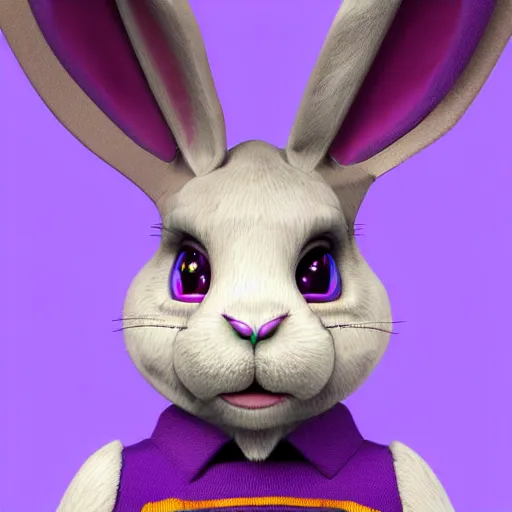 Prompt: portrait of a purple rabbit animatronic mascot,digital art,detailed,deviantart