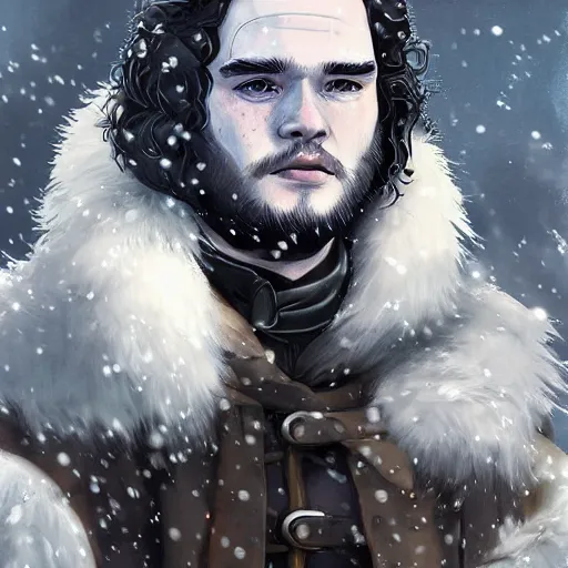 Image similar to john snow with Studio Ghibli art style, artstation hall of fame gallery, editors choice, #1 digital painting of all time, most beautiful image ever created, emotionally evocative, greatest art ever made, lifetime achievement magnum opus masterpiece, the most amazing breathtaking image with the deepest message ever painted, a thing of beauty beyond imagination or words