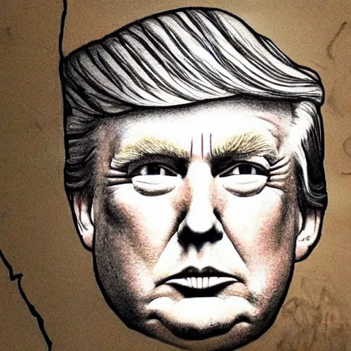 Prompt: donald trump drawn on a cave wall