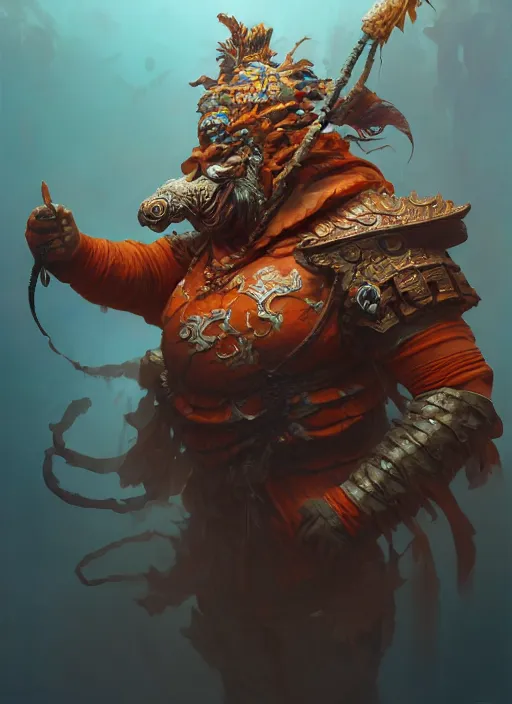 Image similar to subsurface scattering, koi, shaman with face armor, by jesper ejsing, justin gerard, tomasz alen kopera, cgsociety and fenghua zhong, highly detailed, rim light, cinematic lighting, illustration, art, octane render, very coherent, cinematic, hyper realism, high detail, octane render, 8 k
