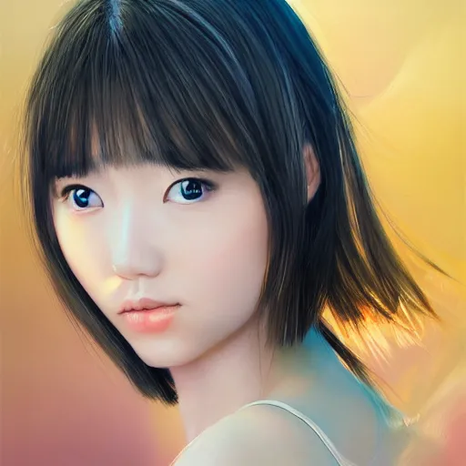 Image similar to centered portrait of beautiful Kawai Japanese girl, hyperdetailed, digital painting, trending on CG society