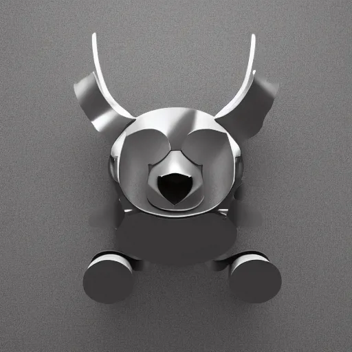 Image similar to a mechanical bear with horns, minimalist style, metal, 3D art