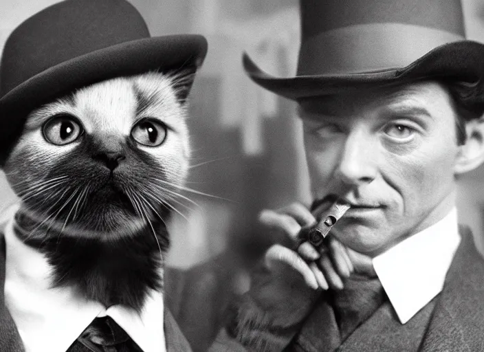 Prompt: film still if a cut kitten as sherlock holmes in the new sherlock holmes movie, 8 k