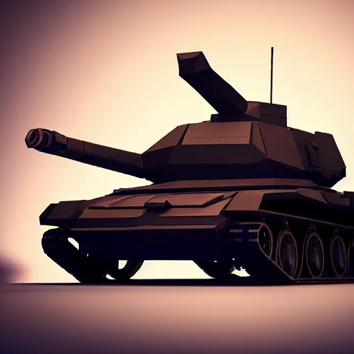 Image similar to Futuristic low-poly battle tank, epic cinematic shot, black plastic, lights, hd 4k by Dawid Michalczyk