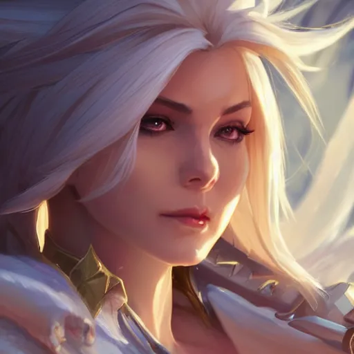 Image similar to Closeup of Mercy from Overwatch, D&D, fantasy, intricate, elegant, highly detailed, digital painting, artstation, concept art, matte, sharp focus, illustration, hearthstone, art by Artgerm and Greg Rutkowski and Alphonse Mucha