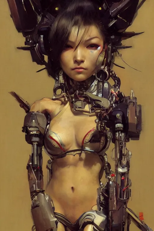 Prompt: portrait full body geisha cyborg painting by gaston bussiere, greg rutkowski, yoji shinkawa, yoshitaka amano, tsutomu nihei, donato giancola, tim hildebrandt, oil on canvas, trending on artstation, featured on pixiv, cinematic composition, extreme detail