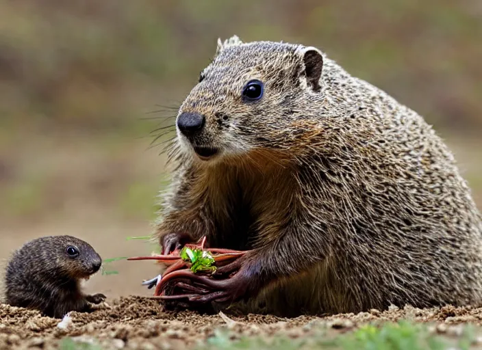 Image similar to groundhog eating an earthworm