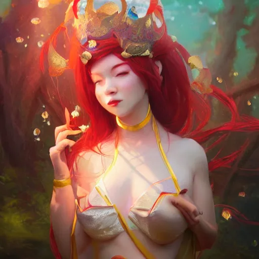 Image similar to a magical koi fish goddess, huggy wuggy from poppy playtime video game, fullbody, ultra high detailed, oil painting, greg rutkowski, charlie bowater, yuumei, yanjun cheng, unreal 5, daz, hyperrealistic, octane render, rpg portrait, dynamic lighting, fantasy art, beautiful face