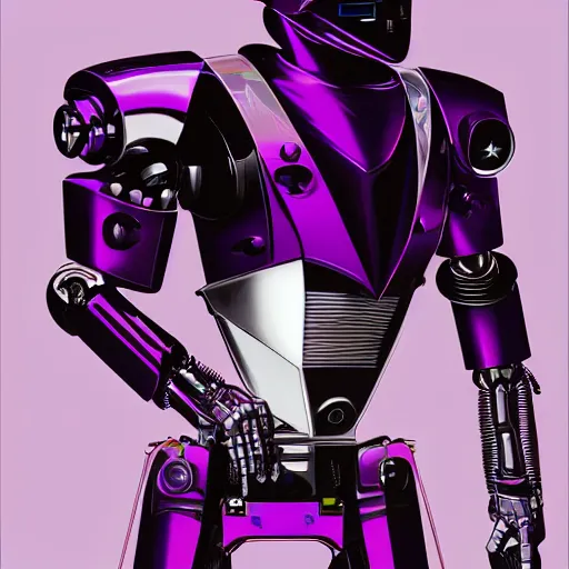 Image similar to self portrait of a robot raven with purple and black body armor, digital art, realistic, ultradetailed, concept art, art by Syd Mead and Moebius, trending on artstation, devianart, cgsociety