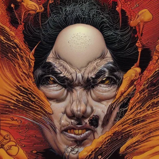 Prompt: closeup of exploding head, by yoichi hatakenaka, masamune shirow, josan gonzales and dan mumford, ayami kojima, takato yamamoto, barclay shaw, karol bak