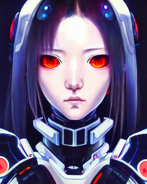 Image similar to portrait Anime Girl in mecha armor in night tokyo Sharp fine face pretty face, realistic shaded Perfect face, fine details. Anime. cyberpunk realistic shaded lighting by katsuhiro otomo ghost-in-the-shell, magali villeneuve, artgerm, rutkowski Jeremy Lipkin and Giuseppe Dangelico Pino and Michael Garmash and Rob Rey