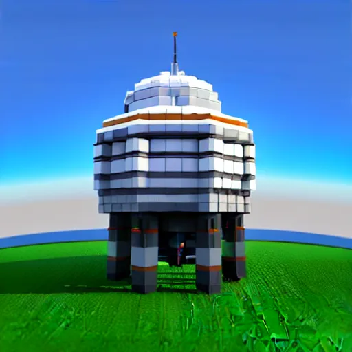 Image similar to voxel spacestation, exterior view, high quality render, 4k, unreal engine