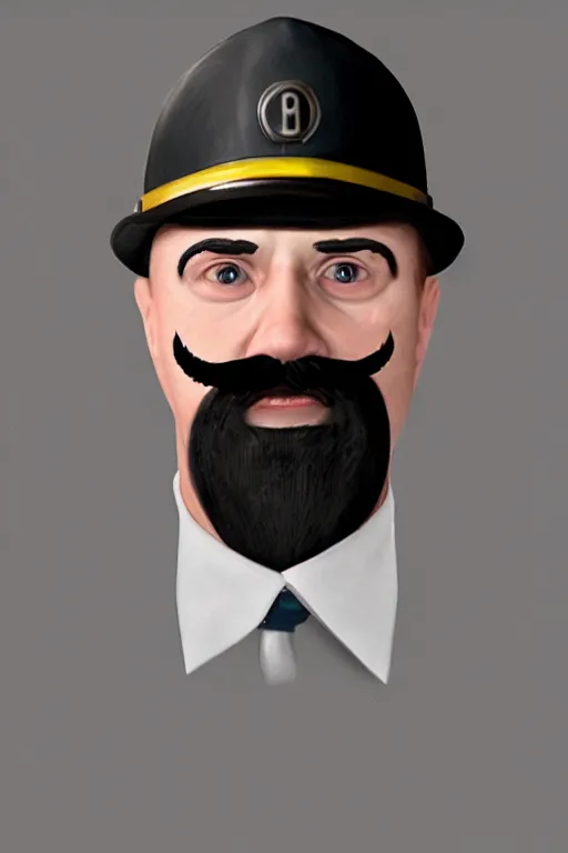 Image similar to inspector mustache, realistic photo, 65mm, digital art, trending on artstation