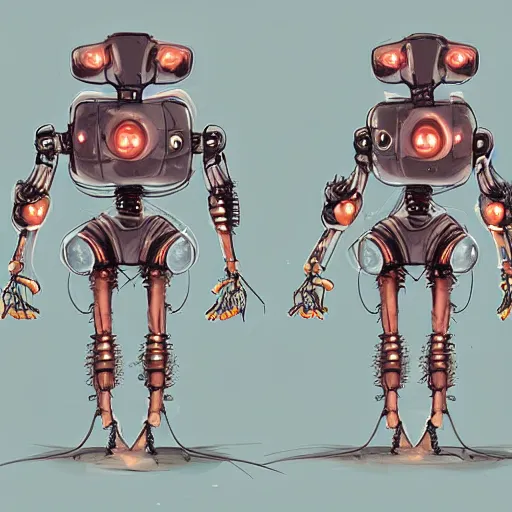 Image similar to a sci-fi robot overgrown by alien fungus and mushrooms character design concept art