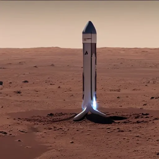 Prompt: A SpaceX Starship rocket landing on mars.