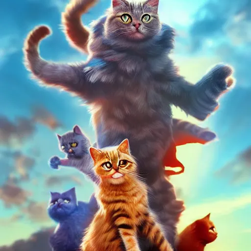 Prompt: a movie poster about cat save the world, oil painting, artstation, cinematic, highly detailed, 4 k, by artgerm