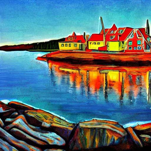 Prompt: halifax, nova scotia, waterfront, bob ross style painting