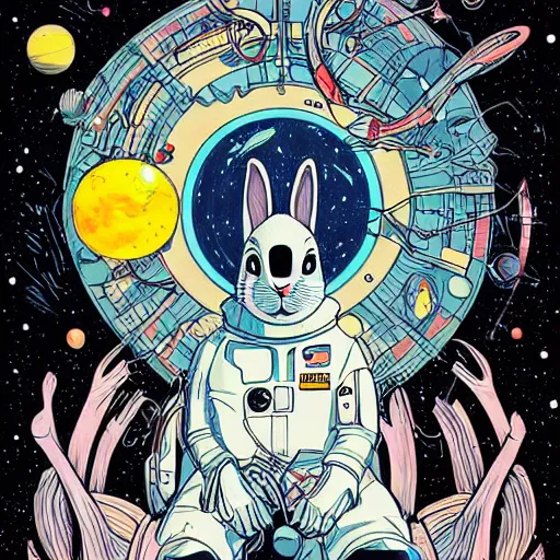 Image similar to A lost sci-fi rabbit, space rabbit, interstellar black hole, by James Jean And WLOPPRO