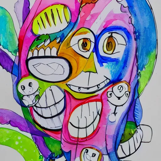 Prompt: happy smiling faces + water Color paint + line drawing :: Painted with Watercolors :: Concept Art