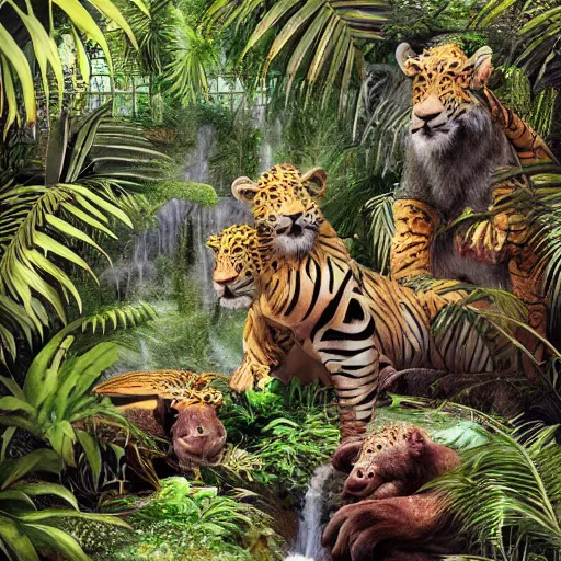 Prompt: jungle cakes, ultra realistic, ultra detailed, lush, beautiful, digital art, photorealistic,