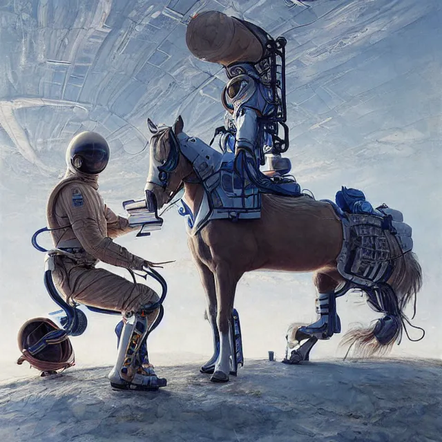 Prompt: a horse riding on, an astronaut on a knees, industrial sci - fi, by mandy jurgens, ernst haeckel, james jean