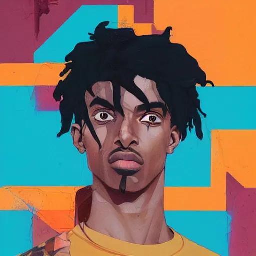 Prompt: Playboi Carti profile picture by Sachin Teng, asymmetrical, Organic Painting , Matte Painting, geometric shapes, hard edges, graffiti, street art:2 by Sachin Teng:4