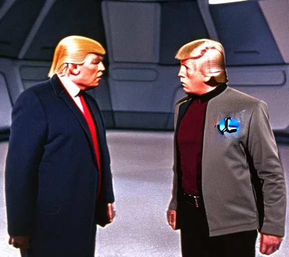 Prompt: color film still from tv show star trek 1968 with joe biden and donald trump, fighting, arena, 8k