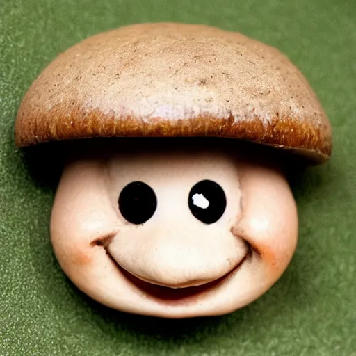 Image similar to a mushroom smiling, photorealistic