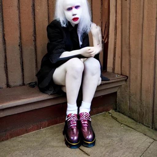 Prompt: An albinos vampire wearing Dr. Martens shoes