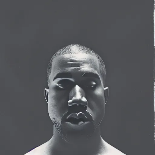 Image similar to a ( ( ( ( ( ( ( ( ( chiaroscuro lighting portrait ) ) ) ) ) ) ) ) ) ) of kanye west ( ( ( ( ( ( ( ( ( dressed as rick owens ) ) ) ) ) ) ) ) ), black background, portrait by julia margaret cameron, shallow depth of field, 8 0 mm, f 1. 8