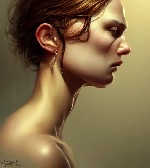 Prompt: portrait of a woman in heightened detail, poised, intense emotion, detailed facial expression, detailed surroundings, intricate, elegant, highly detailed, centered, digital painting, artstation, concept art, smooth, sharp focus, illustration, by tree, wlop