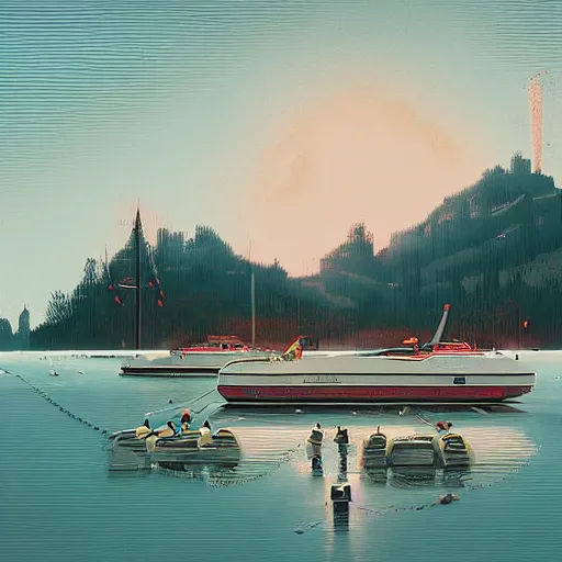 Image similar to yachting club by simon stalenhag