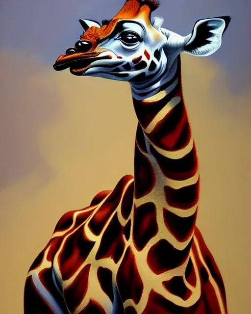 Image similar to a painting of a beautiful 🦒, an ultrafine detailed painting, by mark brooks, centered full body, featured on deviantart, fantasy art, detailed painting, deviantart, anime