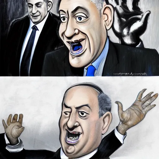 Prompt: benjamin netanyahu swirling into madness, by michael cheva and salvador dali and wayne barlower