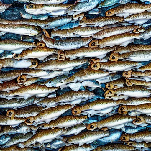 Prompt: a wall made of fish, photo by Andres Gurskey