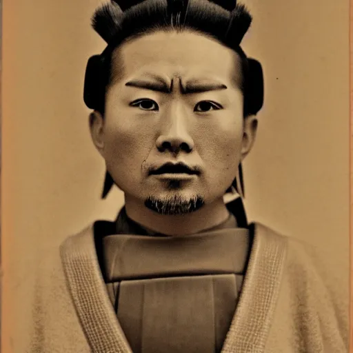 Prompt: fashion magazine head and shoulders portrait photo of a samurai