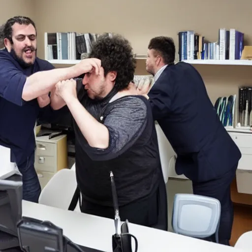 Prompt: greeks fight against office managers