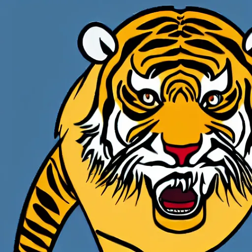 Image similar to anthropomorphized sabertooth tiger illustration, simple with cartoon style, large tusks