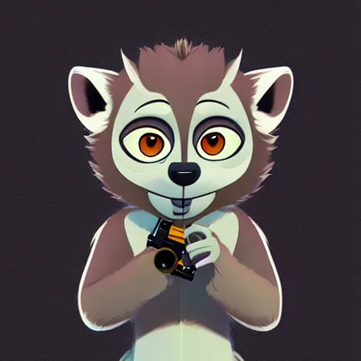 Prompt: “ logo of a lemur in the style of zootopia holding laser gun, with a black background, digital art, award winning, trending on art station, retro style ”