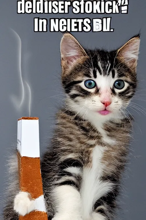 Image similar to motivational poster with a picture of a depressed kitten smoking a cigarette, the caption reads bag nag bad daggy