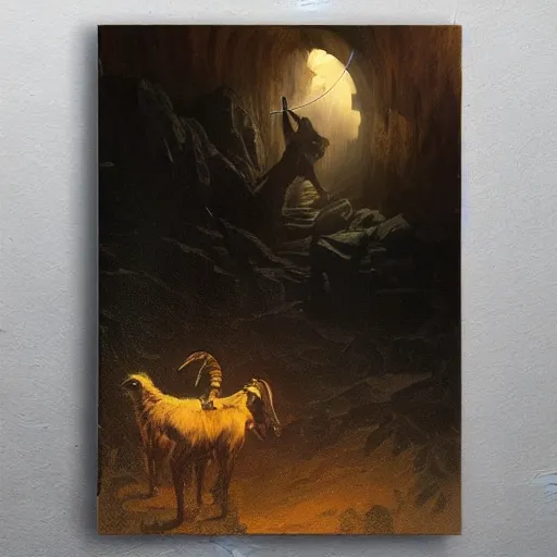 Prompt: goat in the painted world of resident evil and bruce pennington, head and shoulders masterpiece, apocalypse, golden hour, cosmic horror, artstation, in the style of goya and bosch, extremely detailed