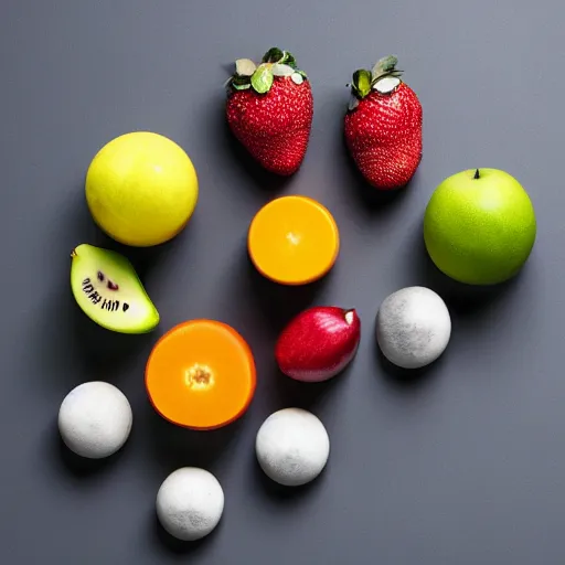 Image similar to cubes of different fruits arranged in a larger three by three cube studio lighting