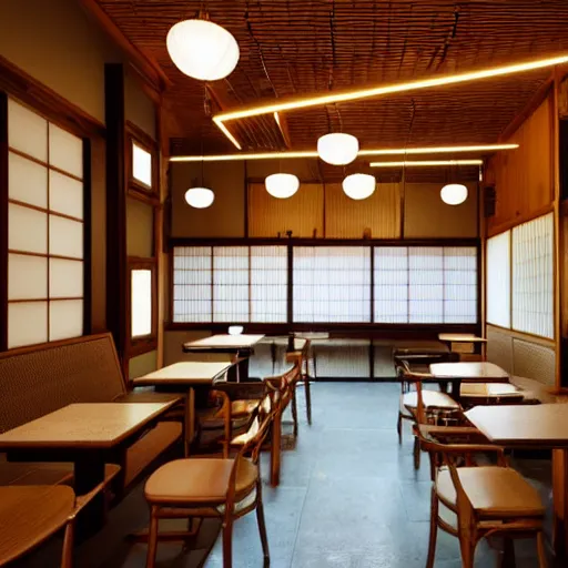 Prompt: a warmly lit photograph of the interior of a japanese style coffee shop named'arizona ', realistic