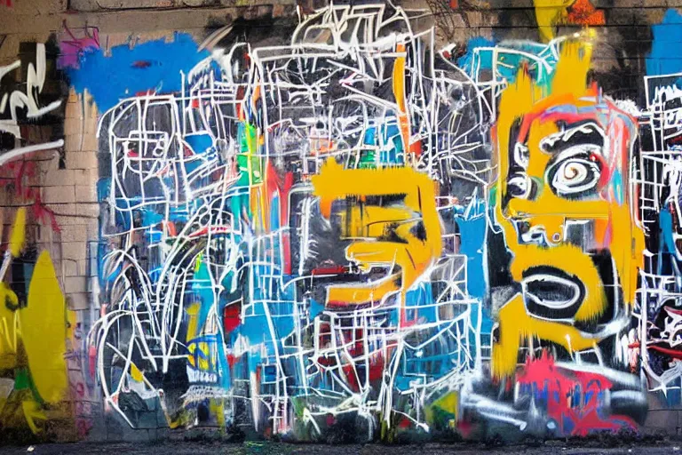 Image similar to basquiat bitcoin graffiti mural