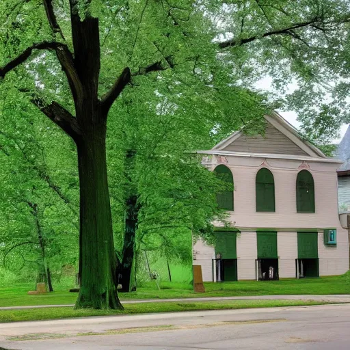 Prompt: a photo of green rainfall in a small town in Ohio