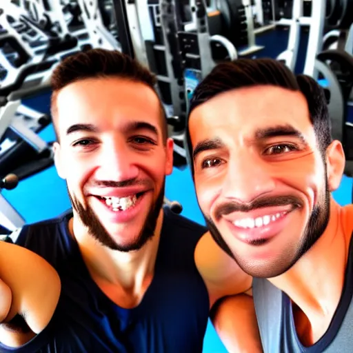 Image similar to selfie of two typical gym bros being bros at the gym