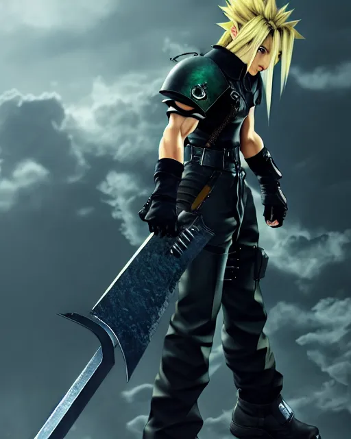 Image similar to final fantasy vii follows the story of mercenary cloud strife, who is hired by the eco - terrorist group avalanche 8 k resolution cryengine unreal engine vray trending on artstation award winning anime character design centered portrait